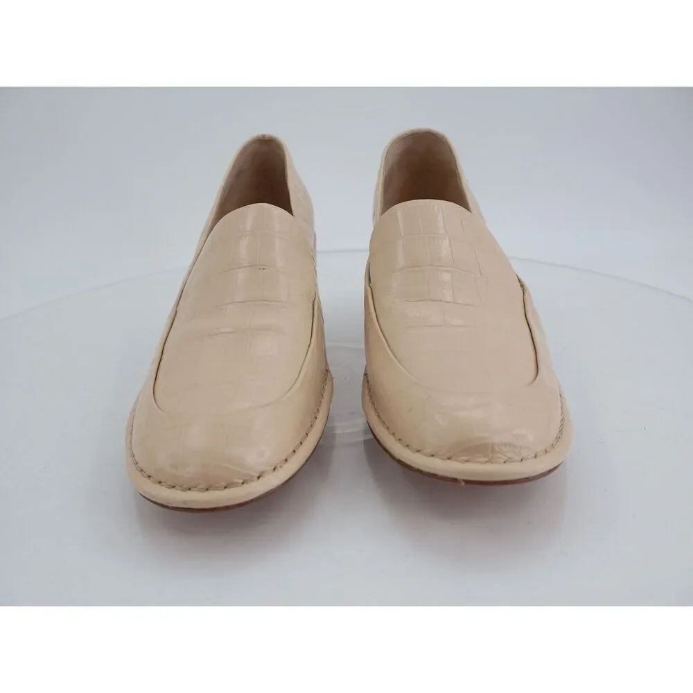 Vince Millie Alligator Loafer Size 7.5 M Beige Block Heel Leather Slip On Shoes